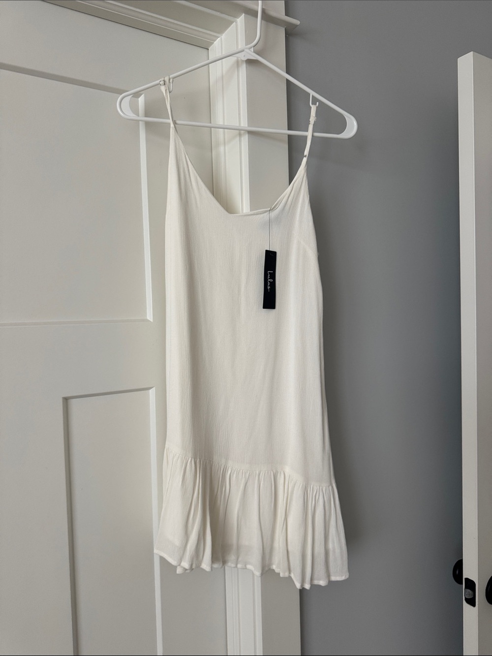 Lulu's Cream/White Ruffle-Hem Camisole Dress